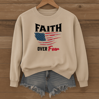 Load image into Gallery viewer, Faith Over Fear Shirt, American Flag Sweatshirt, Patriotic Christian Shirt, Inspirational USA Faith Crewneck