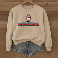 Load image into Gallery viewer, Chicken Raising and Jesus Praising Sweatshirt, Funny Christian Farm Pullover, Faith Based Country Humor Gift