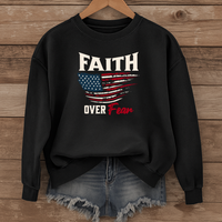 Load image into Gallery viewer, Faith Over Fear Shirt, American Flag Sweatshirt, Patriotic Christian Shirt, Inspirational USA Faith Crewneck