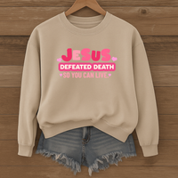 Load image into Gallery viewer, Jesus Defeated Death, Christian Sweatshirt, Cute Heart Design, Women Faith Shirt, Easter Resurrection Gift