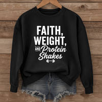 Load image into Gallery viewer, Faith Weights And Protein Shakes, Gym Shirt, Workout Fitness Apparel, Christian Sweatshirt