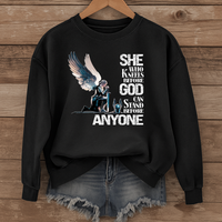Load image into Gallery viewer, She Who Kneels Before God, Christian Sweatshirt, Armor of God, Bible Verse Shirt