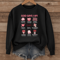 Load image into Gallery viewer, God Says I Am, Women's Sweatshirt, Christian Sweatshirt, Girly Faith Shirt, Cute Gift for Her, Valentines Gift