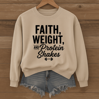Load image into Gallery viewer, Faith Weights And Protein Shakes, Gym Shirt, Workout Fitness Apparel, Christian Sweatshirt