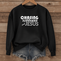 Load image into Gallery viewer, Chasing Toddlers and Jesus Sweatshirt, Funny Christian Shirt, Unisex Faith Pullover for Parents