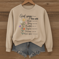 Load image into Gallery viewer, God Says You Are, Christian Sweatshirt, Mother's Day Gift, Floral Shirt, God's Affirmation, Bible Verse Shirt