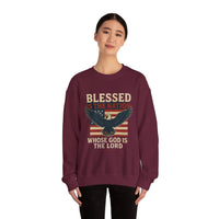 Load image into Gallery viewer, Religious Patriotic Sweatshirt, Christian American Pullover, Blessed Nation Crewneck Jumper, God is the Lord Top, USA Flag Shirt