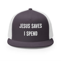 Load image into Gallery viewer, Jesus Saves, I Spend - Funny Unisex Trucker Ballcap
