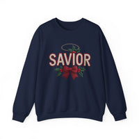 Load image into Gallery viewer, A Savior Is Born Faux Yarn Holiday Christian Sweatshirt
