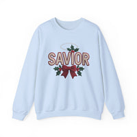 Load image into Gallery viewer, A Savior Is Born Faux Yarn Holiday Christian Sweatshirt