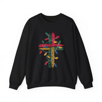 Load image into Gallery viewer, Christmas Cross Sweatshirt, Christian Holiday Lights Cross, Jesus Faith Shirt Gift