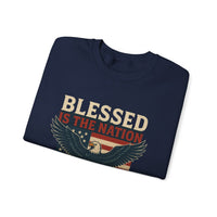 Load image into Gallery viewer, Religious Patriotic Sweatshirt, Christian American Pullover, Blessed Nation Crewneck Jumper, God is the Lord Top, USA Flag Shirt