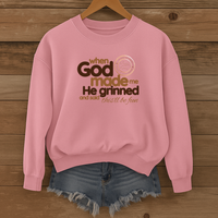 Load image into Gallery viewer, When God Made Me He Grinned, Funny Christian Coffee Lover Sweatshirt, Faith Shirt, Sarcastic Christian Shirt