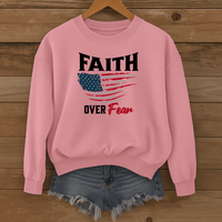 Load image into Gallery viewer, Faith Over Fear Shirt, American Flag Sweatshirt, Patriotic Christian Shirt, Inspirational USA Faith Crewneck