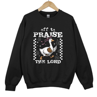 Load image into Gallery viewer, Off To Praise The Lord Goose Sweatshirt, Christian Women Faith Sweatshirt, Cute Bible Duck Shirt, Christian Gift for Women