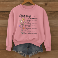 Load image into Gallery viewer, God Says You Are, Christian Sweatshirt, Mother's Day Gift, Floral Shirt, God's Affirmation, Bible Verse Shirt