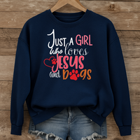 Load image into Gallery viewer, Just a Girl who loves Jesus and Dogs - Cozy Sweatshirt
