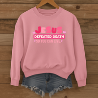 Load image into Gallery viewer, Jesus Defeated Death, Christian Sweatshirt, Cute Heart Design, Women Faith Shirt, Easter Resurrection Gift