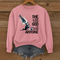 Load image into Gallery viewer, She Who Kneels Before God, Christian Sweatshirt, Armor of God, Bible Verse Shirt