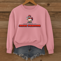 Load image into Gallery viewer, Chicken Raising and Jesus Praising Sweatshirt, Funny Christian Farm Pullover, Faith Based Country Humor Gift