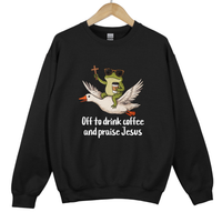 Load image into Gallery viewer, Off To Drink Coffee And Praise Jesus - Funny Christian Frog Sweatshirt