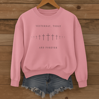 Load image into Gallery viewer, Yesterday Today and Forever, Christian Sweatshirt , Faith Cross Shirt, Bible Verse Shirt
