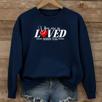 Load image into Gallery viewer, You Are So Loved, John 3:16, Christian Sweatshirt, Bible Verse Heart Shirt, Valentine Gift Ideas