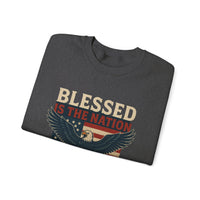 Load image into Gallery viewer, Religious Patriotic Sweatshirt, Christian American Pullover, Blessed Nation Crewneck Jumper, God is the Lord Top, USA Flag Shirt