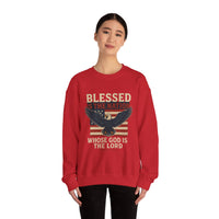 Load image into Gallery viewer, Religious Patriotic Sweatshirt, Christian American Pullover, Blessed Nation Crewneck Jumper, God is the Lord Top, USA Flag Shirt