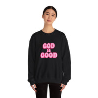 Load image into Gallery viewer, God Is Good Sweatshirt, Pink Retro Shirt, Christian Women&#39;s Faith, Crewneck Pullover
