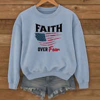 Load image into Gallery viewer, Faith Over Fear Shirt, American Flag Sweatshirt, Patriotic Christian Shirt, Inspirational USA Faith Crewneck