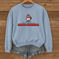 Load image into Gallery viewer, Chicken Raising and Jesus Praising Sweatshirt, Funny Christian Farm Pullover, Faith Based Country Humor Gift