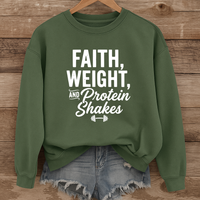 Load image into Gallery viewer, Faith Weights And Protein Shakes, Gym Shirt, Workout Fitness Apparel, Christian Sweatshirt