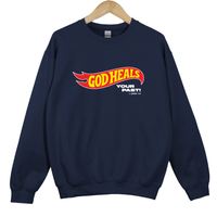 Load image into Gallery viewer, God Heals Your Past, Christian Sweatshirt, Bible Verse Shirt, Retro Flame Christian, Faith Inspired Shirt