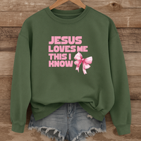 Load image into Gallery viewer, Jesus Loves Me This I Know, Christian Sweatshirt, Women's Faith, Coquette Pink Bow Shirt, Valentines Gift