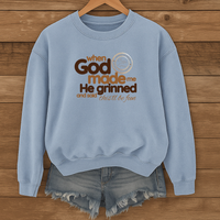 Load image into Gallery viewer, When God Made Me He Grinned, Funny Christian Coffee Lover Sweatshirt, Faith Shirt, Sarcastic Christian Shirt
