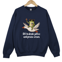 Load image into Gallery viewer, Off To Drink Coffee And Praise Jesus - Funny Christian Frog Sweatshirt