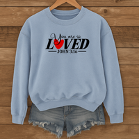 Load image into Gallery viewer, You Are So Loved, John 3:16, Christian Sweatshirt, Bible Verse Heart Shirt, Valentine Gift Ideas
