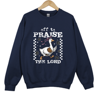 Load image into Gallery viewer, Off To Praise The Lord Goose Sweatshirt, Christian Women Faith Sweatshirt, Cute Bible Duck Shirt, Christian Gift for Women