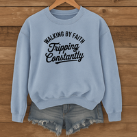 Load image into Gallery viewer, Walking by Faith - Tripping Constantly Light Sweatshirt
