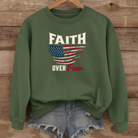 Load image into Gallery viewer, Faith Over Fear Shirt, American Flag Sweatshirt, Patriotic Christian Shirt, Inspirational USA Faith Crewneck