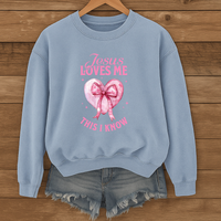 Load image into Gallery viewer, Jesus Loves Me This I Know, Christian Sweatshirt, Women's Faith, Coquette Pink Bow Shirt, Valentines Gift