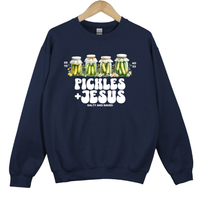 Load image into Gallery viewer, Pickles and Jesus, Salty and Saved Christian Sweatshirt, Christian Humor, Faith Based Gift, Be Salty and Lit
