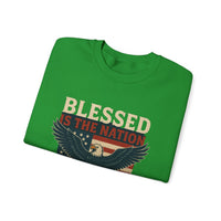 Load image into Gallery viewer, Religious Patriotic Sweatshirt, Christian American Pullover, Blessed Nation Crewneck Jumper, God is the Lord Top, USA Flag Shirt