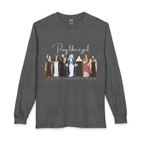 Load image into Gallery viewer, Pray Like a Girl Female Catholic Saints with Names - Long Sleeve Tee