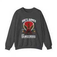 Load image into Gallery viewer, She's Armed and Dangerous, Christian Sweatshirt, Bible Verse Sweater, Women Shirt, Ephesian 6:17