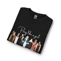 Load image into Gallery viewer, Pray Like a Girl Female Catholic Saints with Names - Long Sleeve Tee
