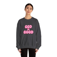 Load image into Gallery viewer, God Is Good Sweatshirt, Pink Retro Shirt, Christian Women&#39;s Faith, Crewneck Pullover
