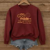 Load image into Gallery viewer, When God Made Me He Grinned, Funny Christian Coffee Lover Sweatshirt, Faith Shirt, Sarcastic Christian Shirt