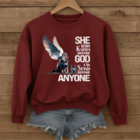Load image into Gallery viewer, She Who Kneels Before God, Christian Sweatshirt, Armor of God, Bible Verse Shirt